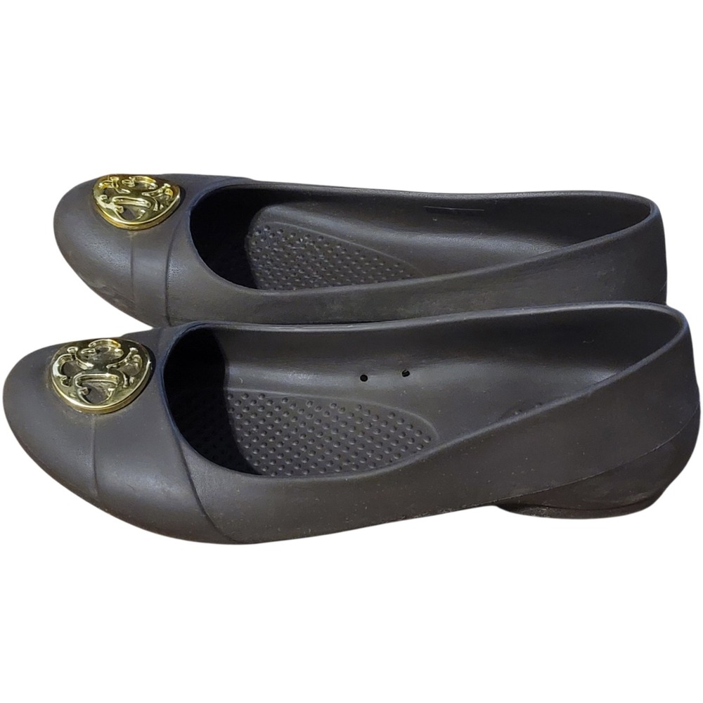 CROCS Gianna Copper Brown and Gold Ballet Flats Womens Size 7 Slip On Waterproof